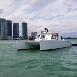 a small boat in a large body of water