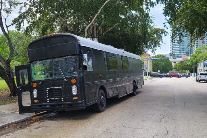 a truck is parked on the side of a road