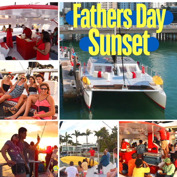 Collage of people enjoying a sunset cruise on a boat.