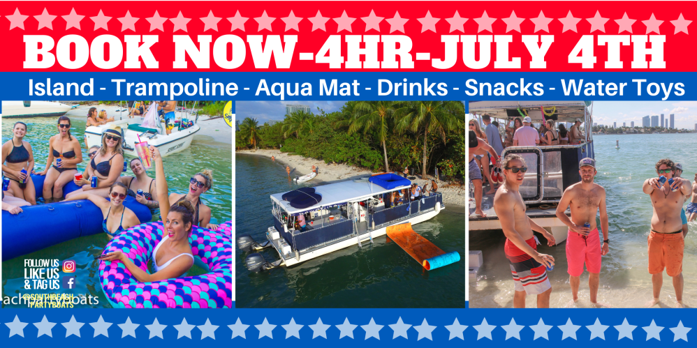 Collage of boating and beach party scenes for a July 4th event.